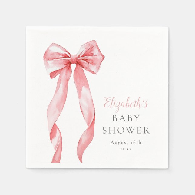 Serviette En Papier Baby shower moderne Elegant Rose Bow Girl (Devant)