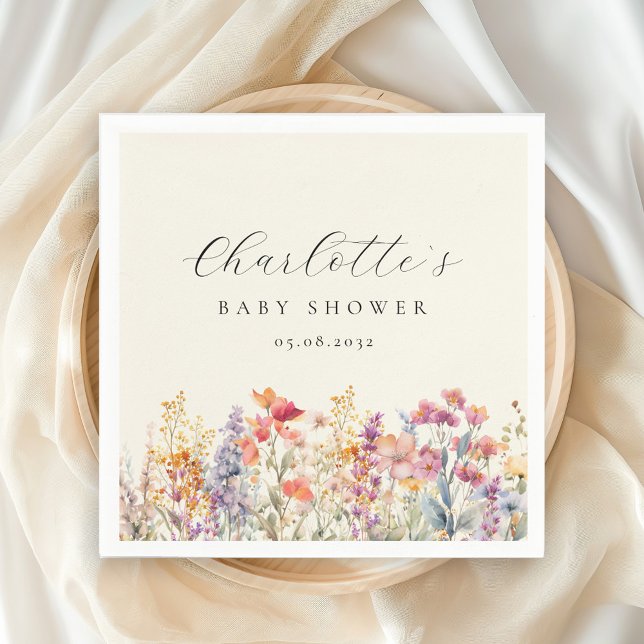 Serviette En Papier Baby shower moderne et Fleur sauvage (Créateur téléchargé)