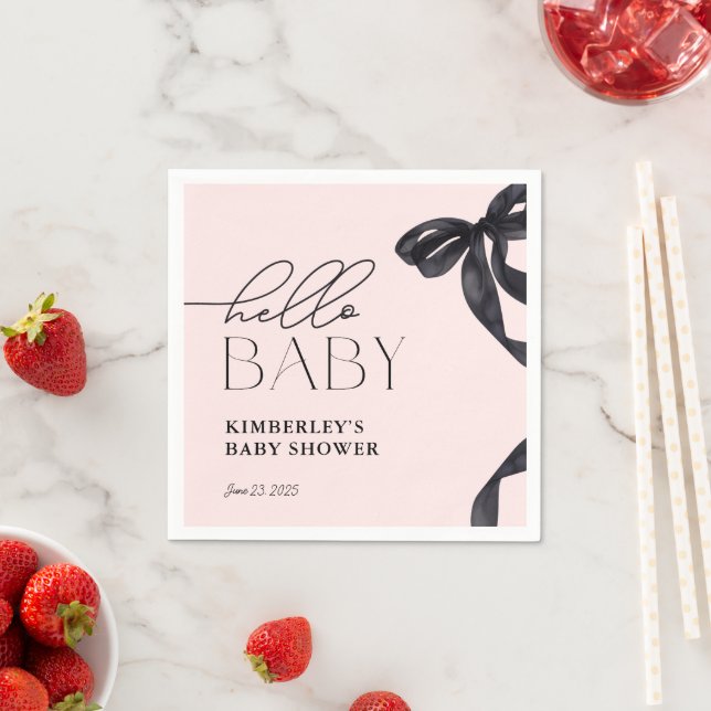 Serviette En Papier Baby shower moderne Hello Baby Black Bow (En situation)