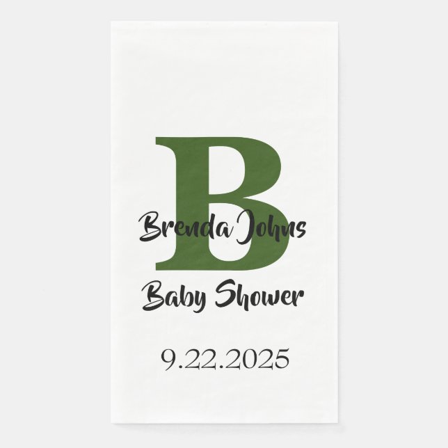Serviette En Papier Baby shower Monogramme Forêt verte Jungle Thème (Devant)
