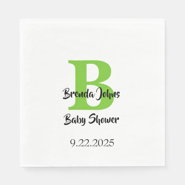 Serviette En Papier Baby shower Monogramme Nom Jungle verte Thème (Devant)