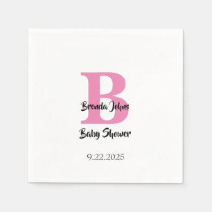 Serviette En Papier Baby shower Monogrammes Rose blanc mignonne Élégan