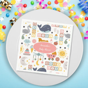 Serviette En Papier Baby shower Motif de jouets rose pour bébé mignonn