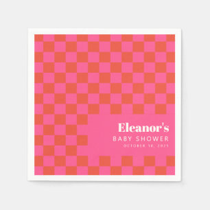 Serviette En Papier Baby shower Motif en damier orange gras