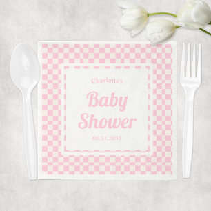 Serviette En Papier Baby shower Motif Retro Pink Pastel Check