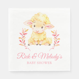 Serviette En Papier Baby shower mouton d'agneau rose pour fille