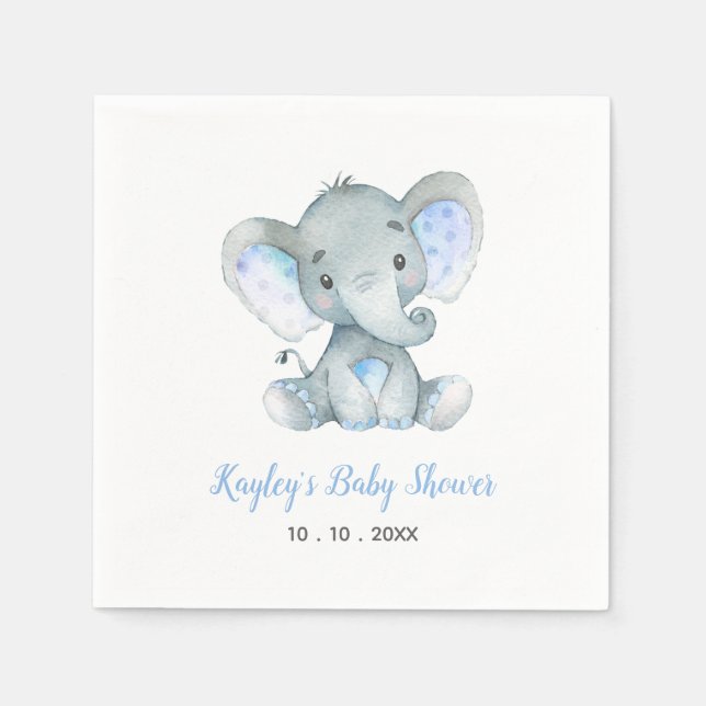 Serviette En Papier Baby shower Napkin (éléphant bleu pour les garçons (Devant)