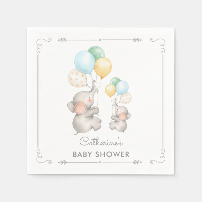Serviette En Papier Baby shower Napkin Pastel moderne Elephant Paper (Devant)
