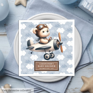Serviette En Papier Baby shower Napkins Blue Teddy Bear thème pilote