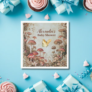 Serviette En Papier Baby shower naturel des champignons papillons