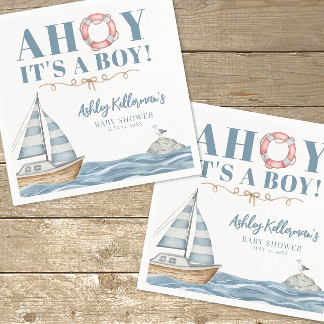Serviette En Papier Baby shower Nautical Ocean Boy (Nautical Ocean Boy Baby Shower Napkins)