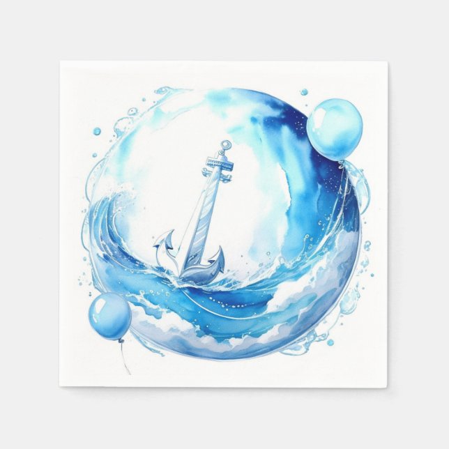 Serviette En Papier Baby shower Nautical Ocean Theme Boy (Devant)