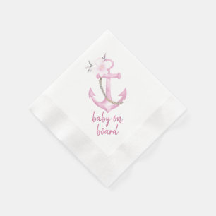 Serviette En Papier Baby shower nautique serviettes   Aquarelle rose