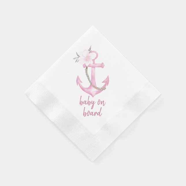 Serviette En Papier Baby shower nautique serviettes | Aquarelle rose (Coin)
