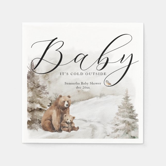 Serviette En Papier Baby shower neutre à l'extérieur de la forêt d'hiv (Devant)