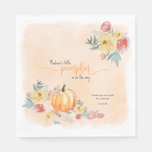 Serviette En Papier Baby shower neutre Citrouille aquarelle (Devant)