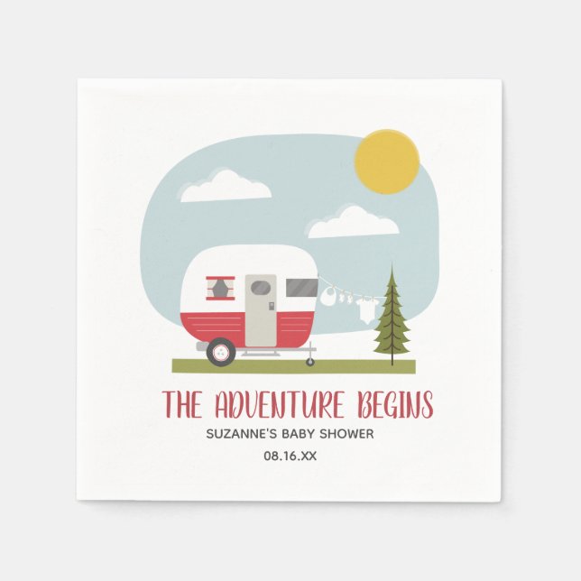 Serviette En Papier Baby shower Neutre de Camper Rouge Rétro Aventure (Devant)