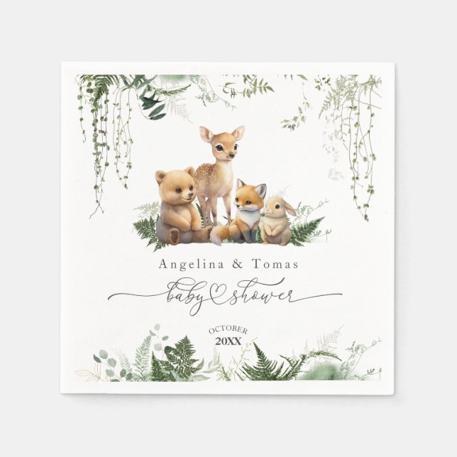 Serviette En Papier Baby shower Neutre des animaux des bois (Devant)
