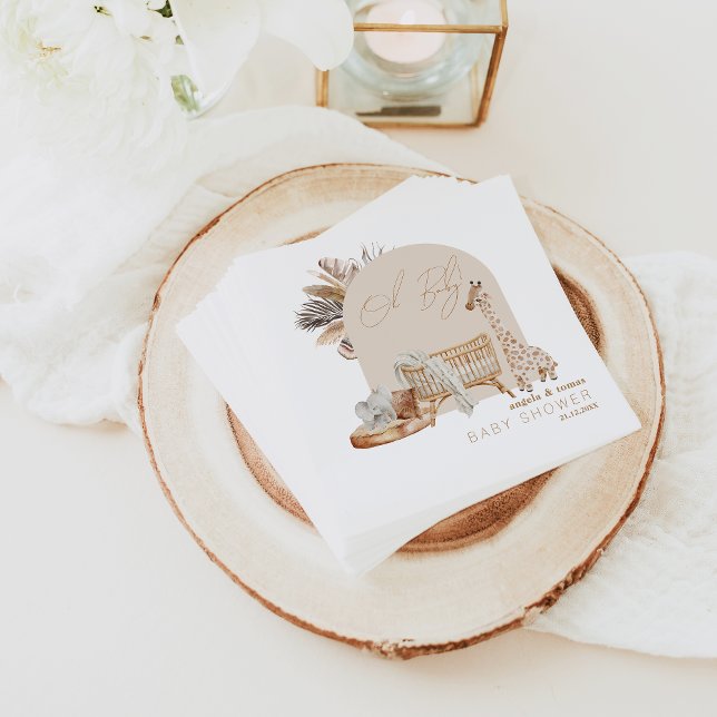 Serviette En Papier Baby shower neutre en laiton Boho Pampas (Créateur téléchargé)