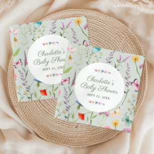 Serviette En Papier Baby shower neutre fleur sauvage Floral Sage Green