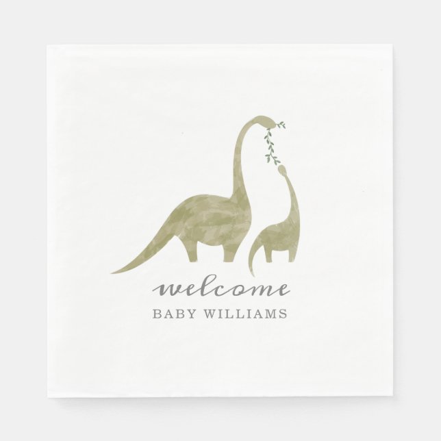 Serviette En Papier Baby shower neutre maman et bébé dinosaure (Devant)