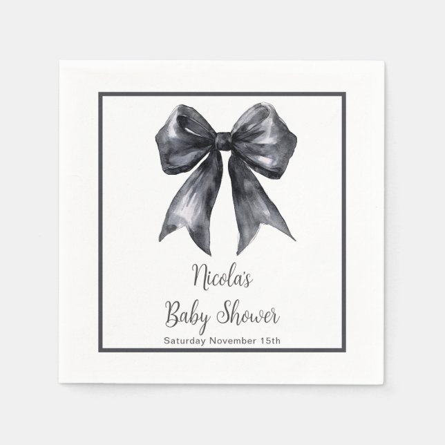 Serviette En Papier Baby shower noir Coquette Bow (Devant)