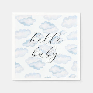 Serviette En Papier Baby shower nuage bleu aquarelle