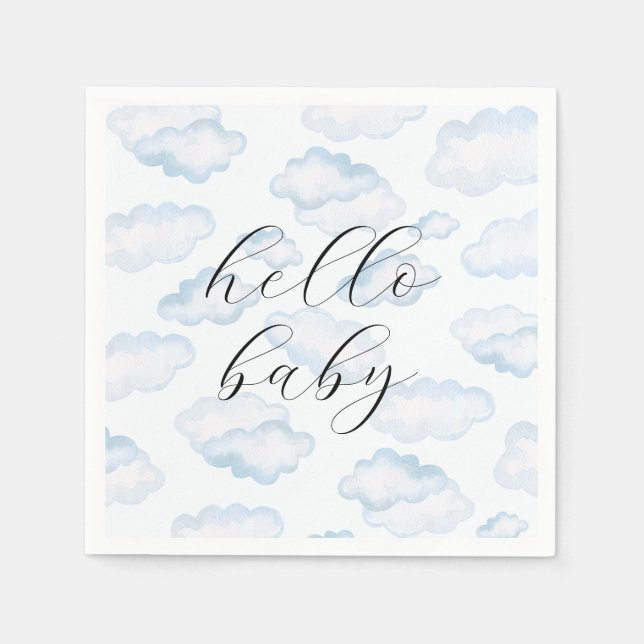 Serviette En Papier Baby shower nuage bleu aquarelle (Devant)