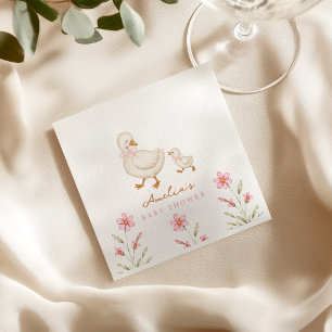 Serviette En Papier Baby Shower Oie Silly Fleurs Aquarelle Rose