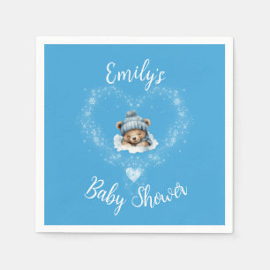 Serviette En Papier Baby shower Ours Bleu Teddy Excité