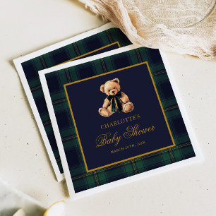 Serviette En Papier Baby Shower Ours en Carreaux Classique