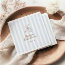 Baby-Shower Ours en Peluche Rayures Bleues