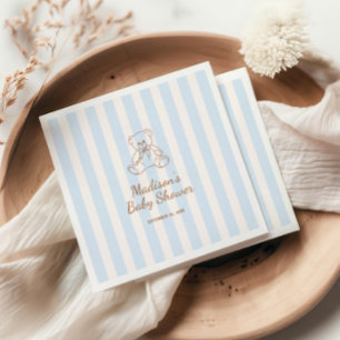 Serviette En Papier Baby-Shower Ours en Peluche Rayures Bleues