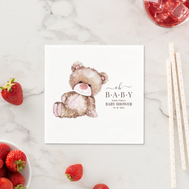 Serviette En Papier Baby shower Ours Teddy, Baby shower Ours Rose Fill (En situation)