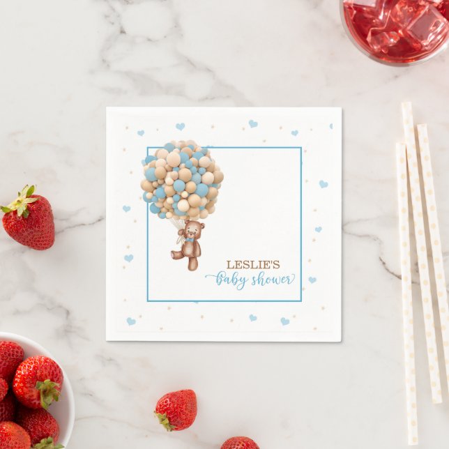 Serviette En Papier Baby shower Ours Teddy - Ballotte à air chaud sur  (En situation)