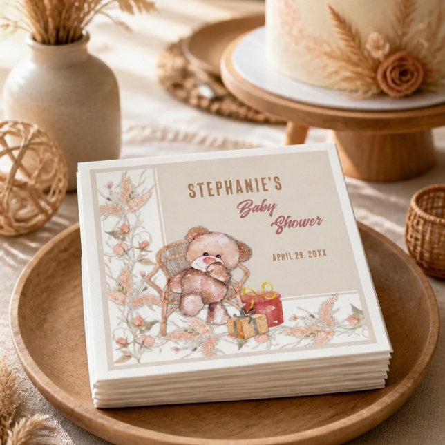 Serviette En Papier Baby-Shower Ourson Bohème (Créateur téléchargé)