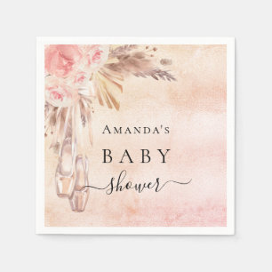 Serviette En Papier Baby shower pampas herbe rose or rose ballerine