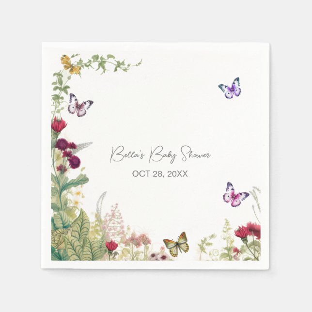 Serviette En Papier Baby shower papillon fleur sauvage (Devant)