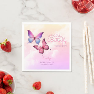 Serviette En Papier Baby shower papillon rose lavande