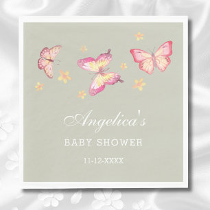 Serviette En Papier Baby shower Papillon rose Peach vert Sage