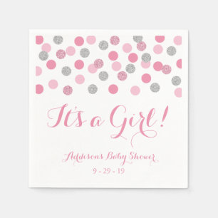 Serviette En Papier Baby shower Parties scintillant rose et argent