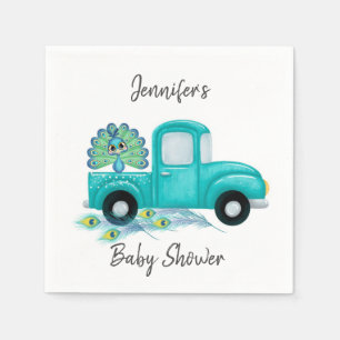 Serviette En Papier Baby shower Peacock de camion Turquoise vintage