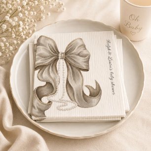 Serviette En Papier Baby Shower Perle Ivoire Ruban Rayé
