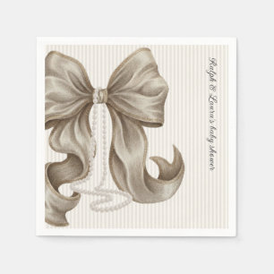 Serviette En Papier Baby Shower Perle Ivoire Ruban Rayé 