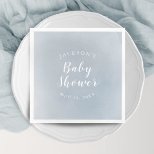 Serviette En Papier Baby shower personnalisé Dusty Blue Watercolor