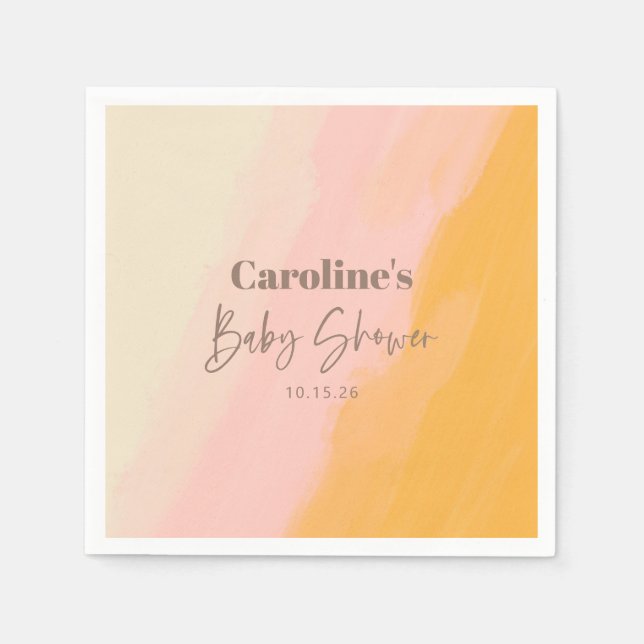 Serviette En Papier Baby Shower personnalisé écriture rose jaune Boho  (Devant)