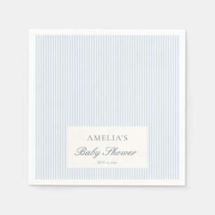 Serviette En Papier Baby Shower Personnalisé Rayure Bleu Blanc Classiq