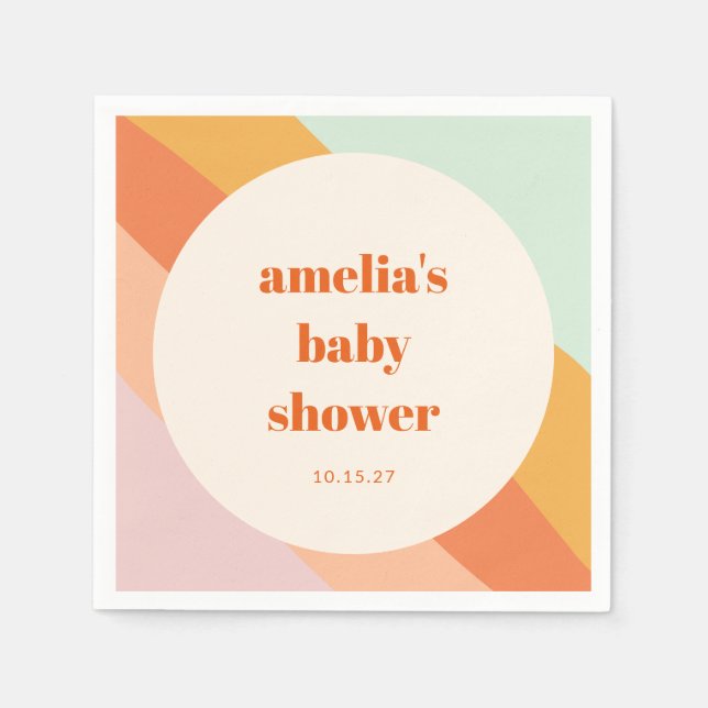 Serviette En Papier Baby shower personnalisé Retro Mint Orange Boho St (Devant)