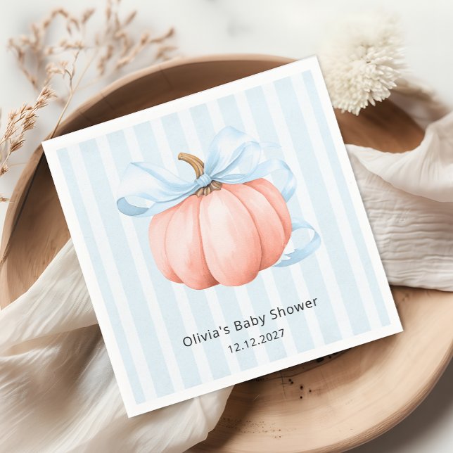 Serviette En Papier Baby shower petit Citrouille moderne Blue Bow Bow (Créateur téléchargé)