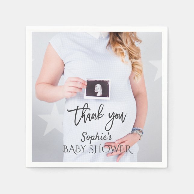 Serviette En Papier Baby shower photo de charme Merci d'écriture (Devant)
